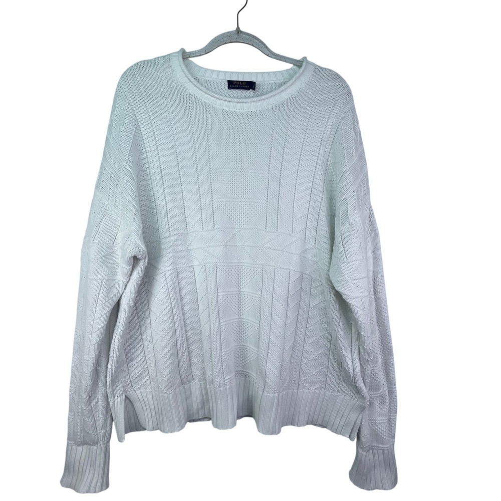 Polo Ralph Lauren‎ XL white knit sweater, cotton, crew neck, long sleeve, casual